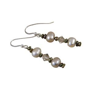 Vintage Drop Earrings Pearls Rhinestones Silver